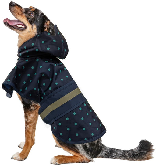 Medium - 1 count Fashion Pet Polka Dot Dog Raincoat Navy