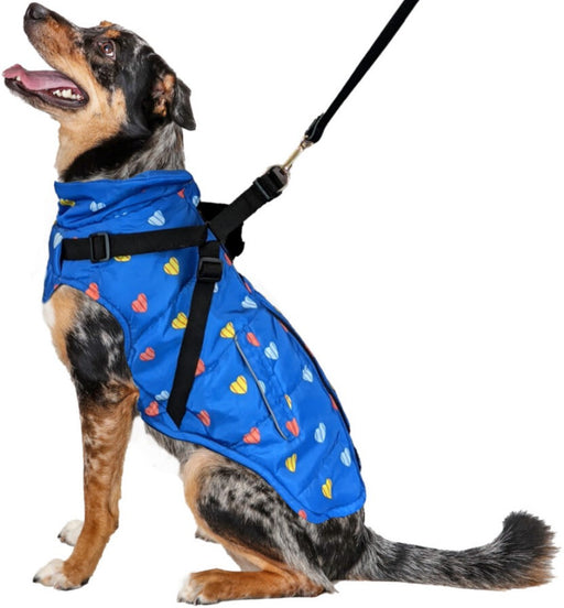 Small - 1 count Fashion Pet Puffy Heart Harness Coat Blue