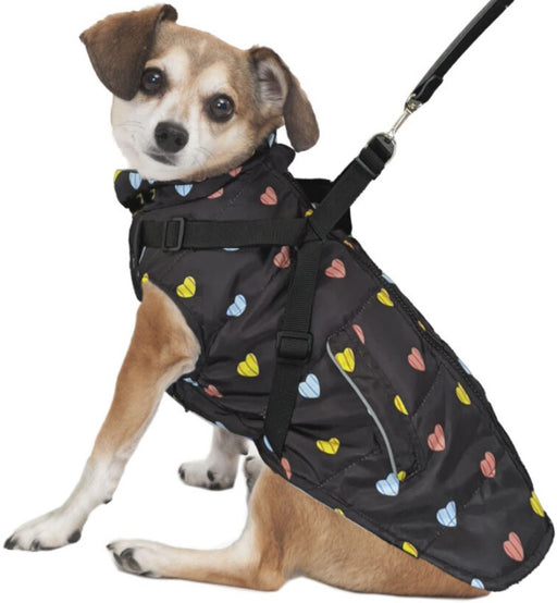 Large - 1 count Fashion Pet Puffy Heart Harness Coat Black