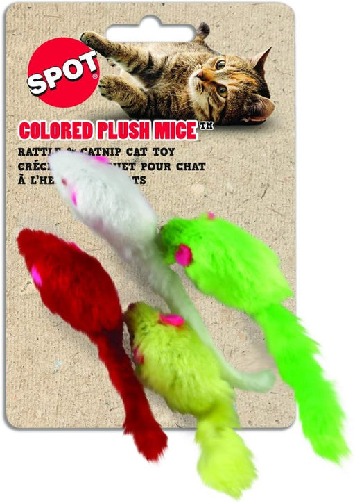4 count Spot Colored Plush Mice Cat Toy