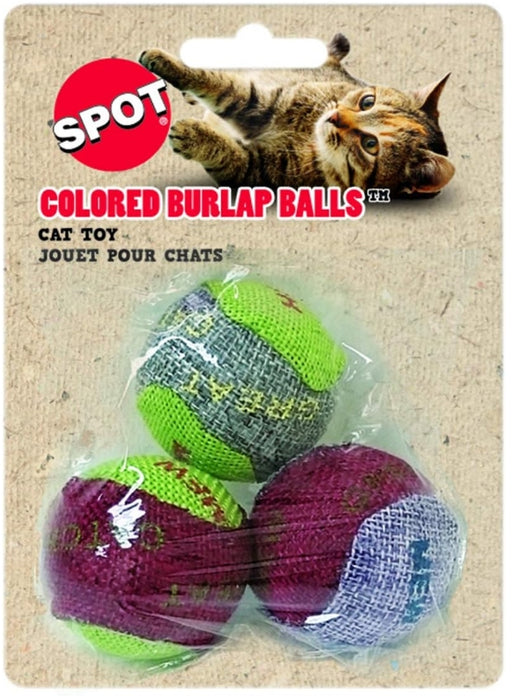 3 count Spot Burlap Balls Cat Toys Assorted Colors