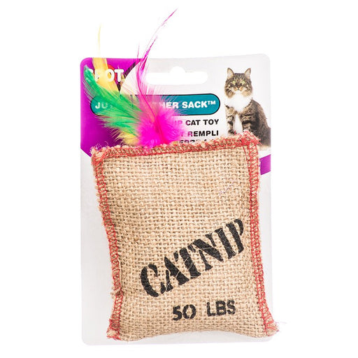 1 count Spot Jute and Feather Sack with Catnip Cat Toy