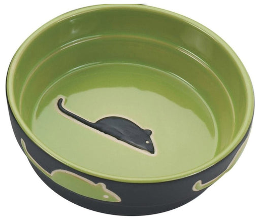 1 count Spot Ceramic Black and Green Fresco Mouse Print 5" Cat Dish