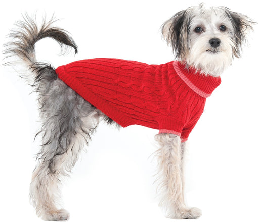 X-Small - 1 count Fashion Pet Classic Cable Knit Dog Sweaters Red