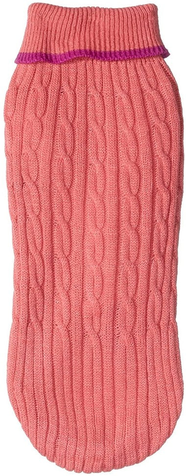 Medium - 1 count Fashion Pet Classic Cable Knit Dog Sweaters Pink