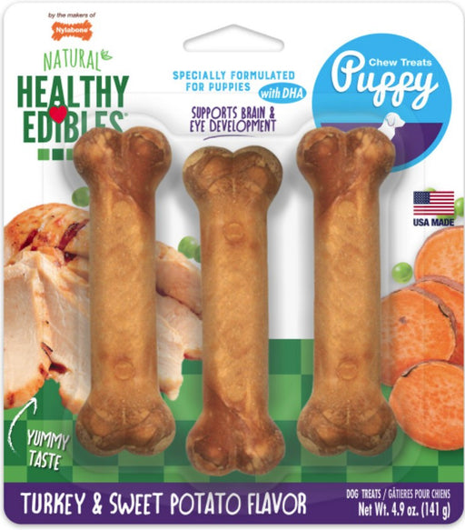 45 count (15 x 3 ct) Nylabone Natural Healthy Edibles Puppy Turkey and Sweet Potato Puppy Chew Treats Regular