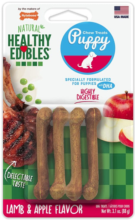 48 count (12 x 4 ct) Nylabone Puppy Healthy Edibles Natural Long Lasting Lamb and Apple Dog Chew and Treat