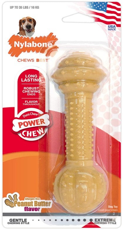 Wolf - 1 count Nylabone Dura Chew Barbell Chew Toy Peanut Butter Flavor
