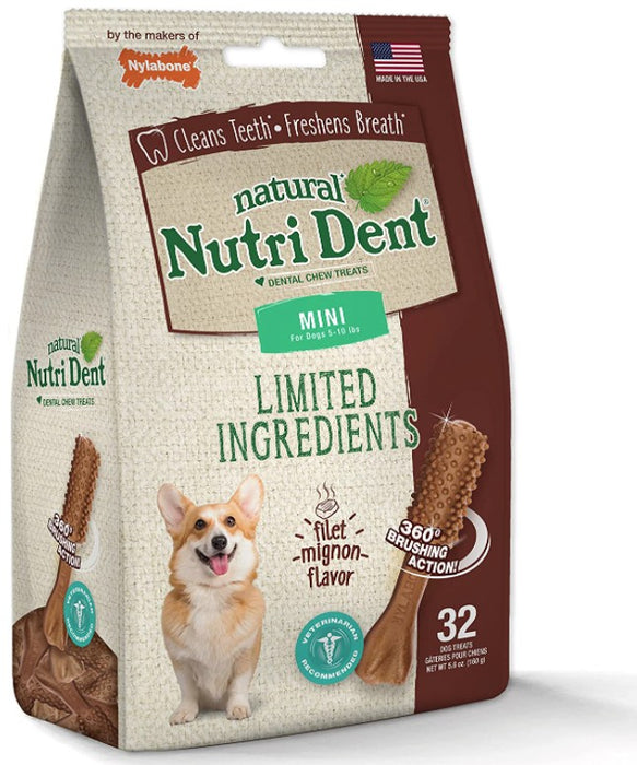 32 count Nylabone Natural Nutri Dent Filet Mignon Limited Ingredients Mini Dog Chews