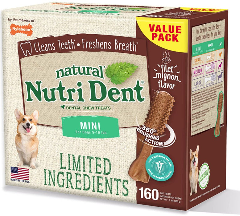 160 count Nylabone Natural Nutri Dent Filet Mignon Limited Ingredients Mini Dog Chews