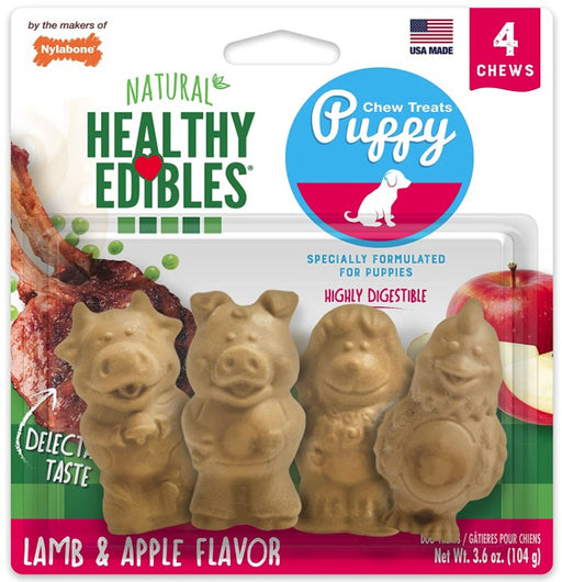 4 count Nylabone Healthy Edibles Natural Puppy Chew Treats Lamb and Apple Flavor