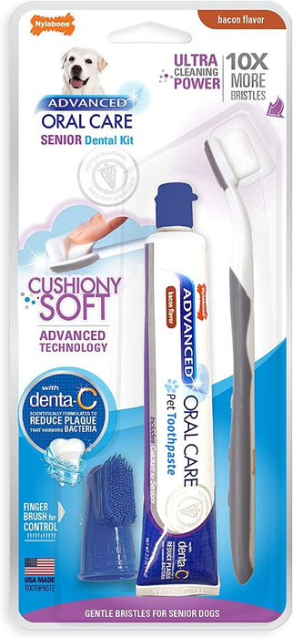 9 count Nylabone Advanced Oral Care Senior Dog Dental Kit with Cushiony Soft-Bristle Toothbrush
