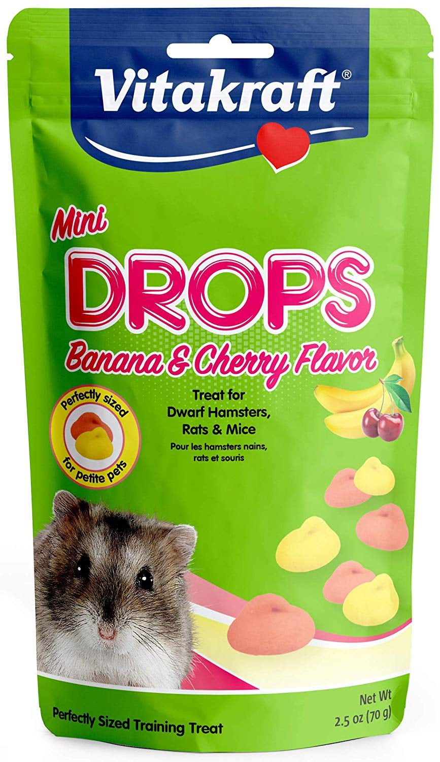 2.5 oz Vitakraft Mini Drops Treat for Hamsters, Rats and Mice Banana and Cherry Flavor