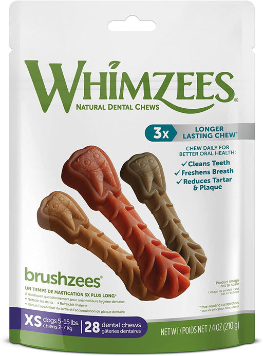 28 count Whimzees Brushzees Natural Daily Dental Chews for Dogs X-Small