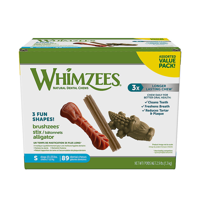 89 count Whimzees Brushzees, Stix, Alligator Assorted Dental Dog Dental Chew Small