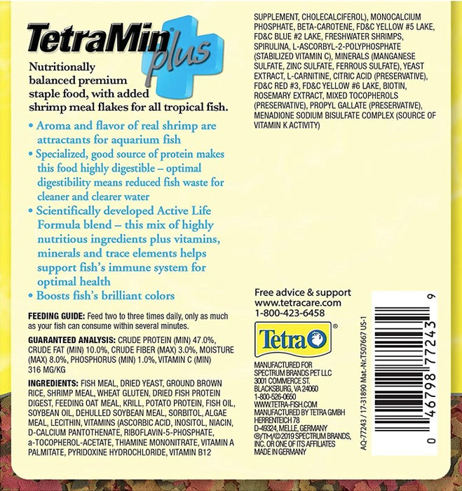 7.06 oz TetraMin Tropical Flakes Plus with Natural Shrimp Fish Food