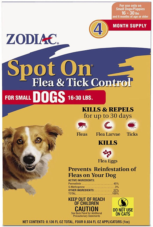 12 count (3 x 4 ct) Zodiac Spot On Flea and Tick Control for Small Dogs