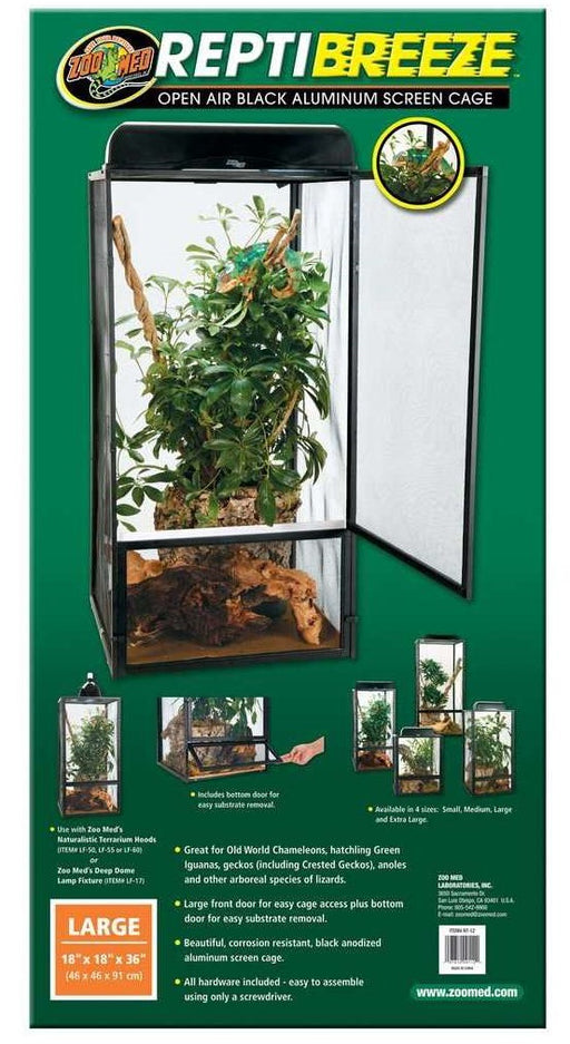 Large - 1 count Zoo Med ReptiBreeze Open Air Black Aluminum Screen Cage