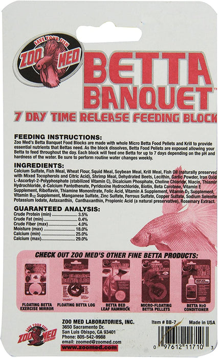 6 count Zoo Med Betta Banquet 7 Day Time Release Feeding Block