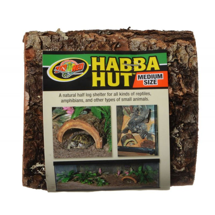 Medium - 1 count Zoo Med Habba Hut Natural Half Log Shelter for Reptiles, Amphibians, and Small Animals