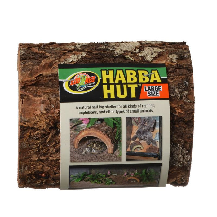 Large - 1 count Zoo Med Habba Hut Natural Half Log Shelter for Reptiles, Amphibians, and Small Animals