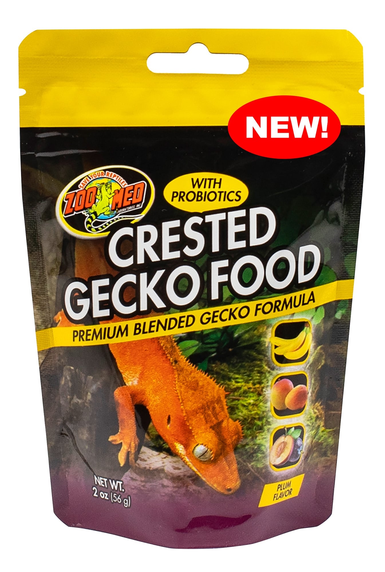 2 oz Zoo Med Crested Gecko Food with Probiotics Premium Blended Gecko Formula Plum Flavor
