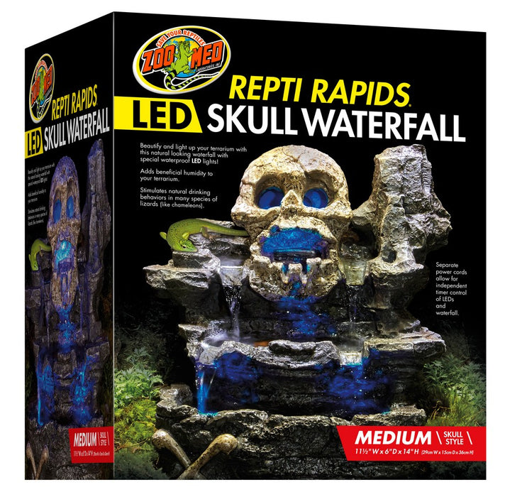 Medium - 1 count Zoo Med Repti Rapids LED Skull Waterfall