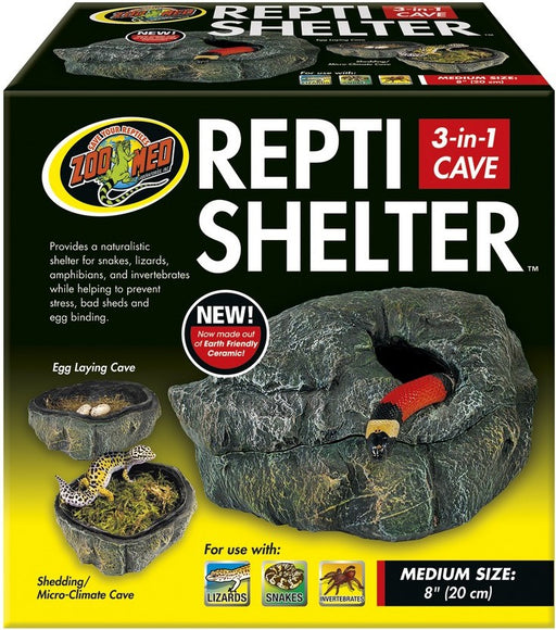 Medium - 1 count Zoo Med Repti Shelter 3 in 1 Cave for Reptiles