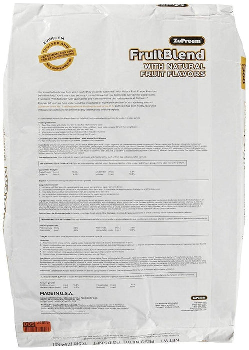 17.5 lb ZuPreem FruitBlend Flavor with Natural Flavors Bird Food for Parrots and Conures