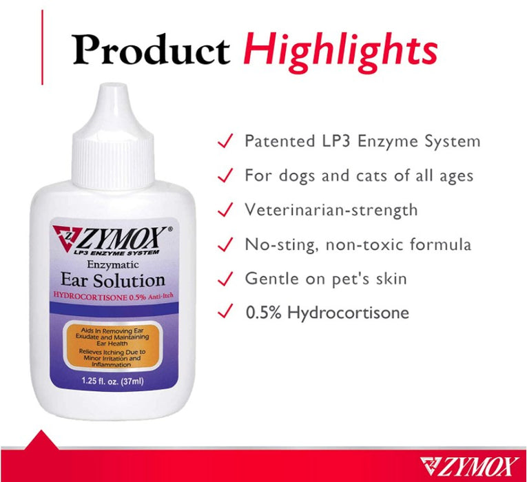 1.25 oz Zymox Enzymatic Ear Solution with Hydrocortisone for Dog and Cat