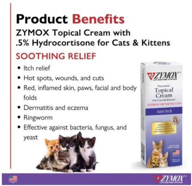 3 oz (1 x 3 oz) Zymox Enzymatic Anti-Itch Topical Cream for Cats & Kittens with Hydrocortisone